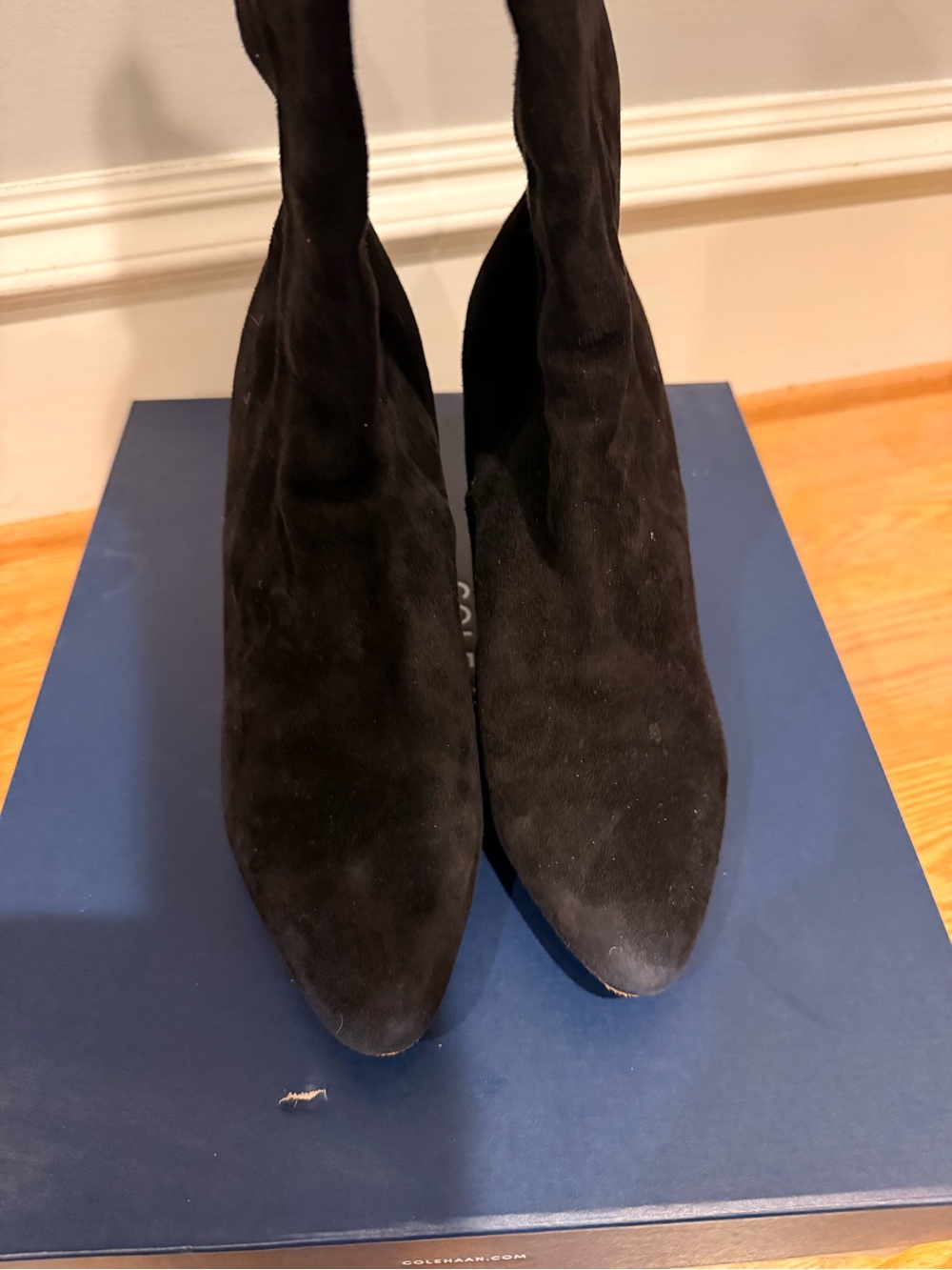 Cole Haan Black Suede Pointed-Toe Ankle Boots